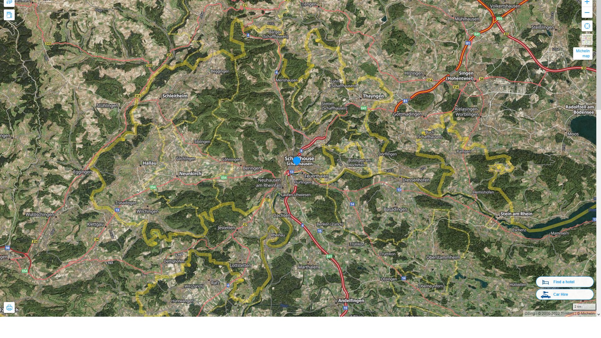 Schaffhausen Highway and Road Map with Satellite View